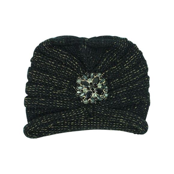 Knit Turban With Beaded Broach - Picture 3 of 8